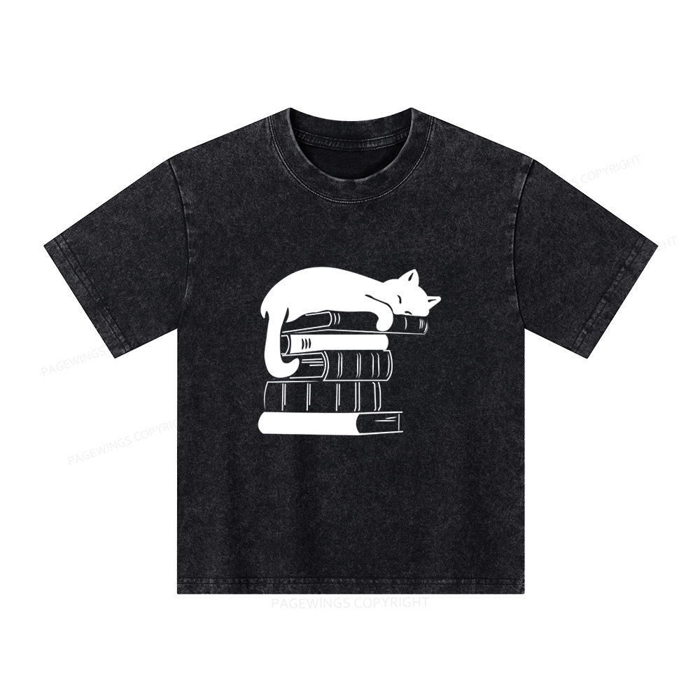 Pagewings Books And Cats Unisex Kids Washed T-shirt