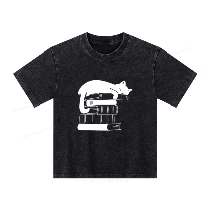 Pagewings Books And Cats Unisex Kids Washed T-shirt
