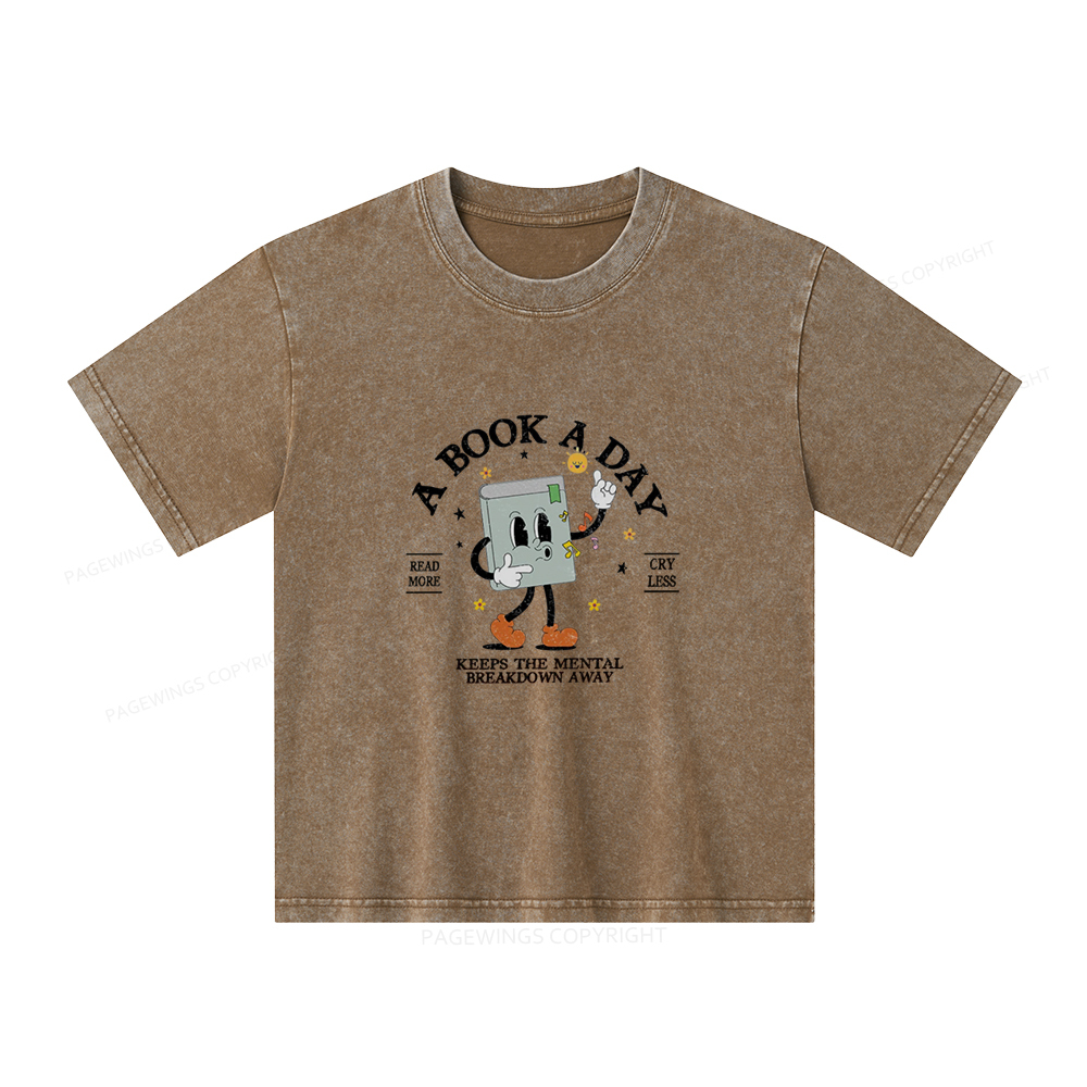 Pagewings A Book A Day Keep The Mental Breakdown Away Unisex Kids Washed T-shirt