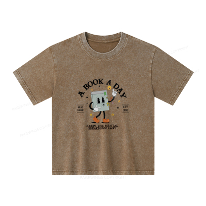 Pagewings A Book A Day Keep The Mental Breakdown Away Unisex Kids Washed T-shirt