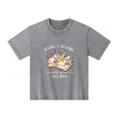 Pagewings Reading Is Dreaming With Your Eyes Open Unisex Kids Washed T-shirt