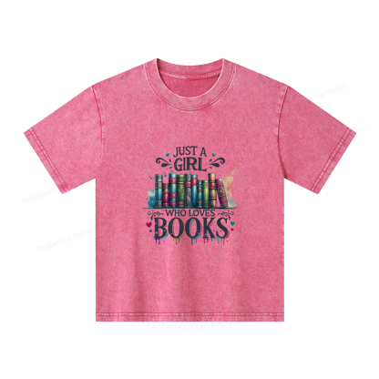 Pagewings Just A Girl Who Loves Books Unisex Kids Washed T-shirt