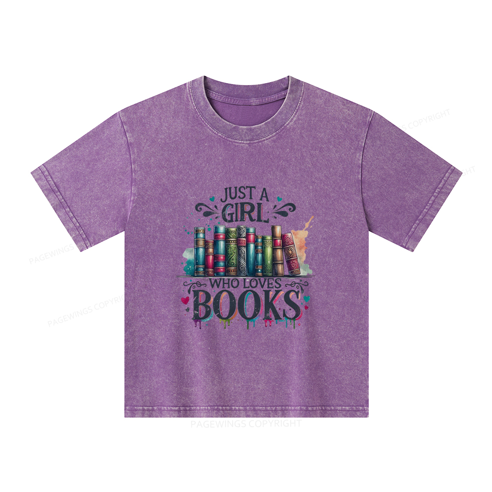Pagewings Just A Girl Who Loves Books Unisex Kids Washed T-shirt