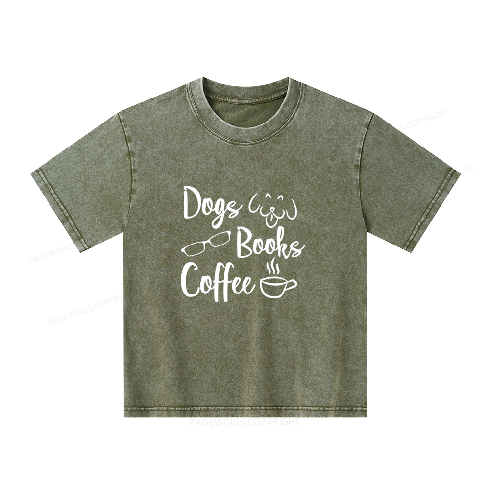 Pagewings Dogs Books Coffee Unisex Kids Washed T-shirt
