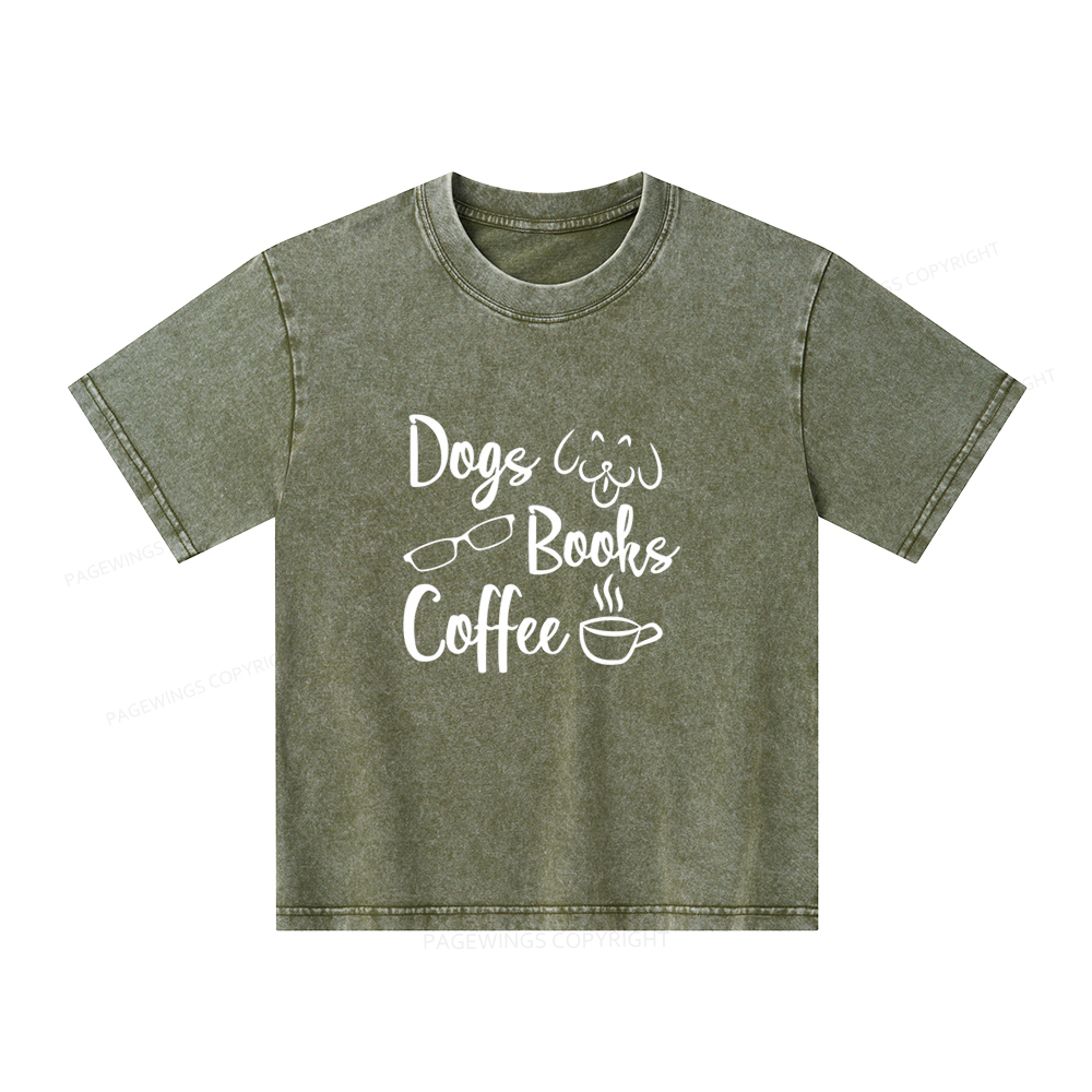 Pagewings Dogs Books Coffee Unisex Kids Washed T-shirt