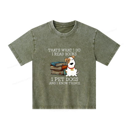 Pagewings What I Do I Read Books Pet Dogs Unisex Kids Washed T-shirt