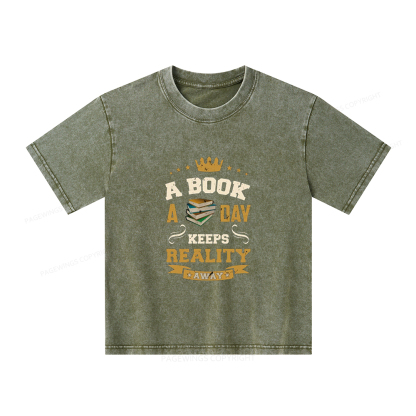 Pagewings A Book A Day Keeps Reality Away Unisex Kids Washed T-shirt