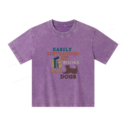 Pagewings Easily Distracted By Books And Labrador Unisex Kids Washed T-shirt
