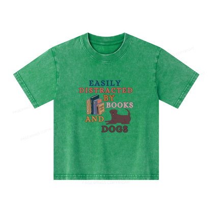 Pagewings Easily Distracted By Books And Labrador Unisex Kids Washed T-shirt