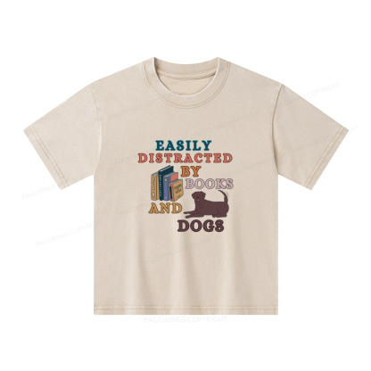 Pagewings Easily Distracted By Books And Labrador Unisex Kids Washed T-shirt