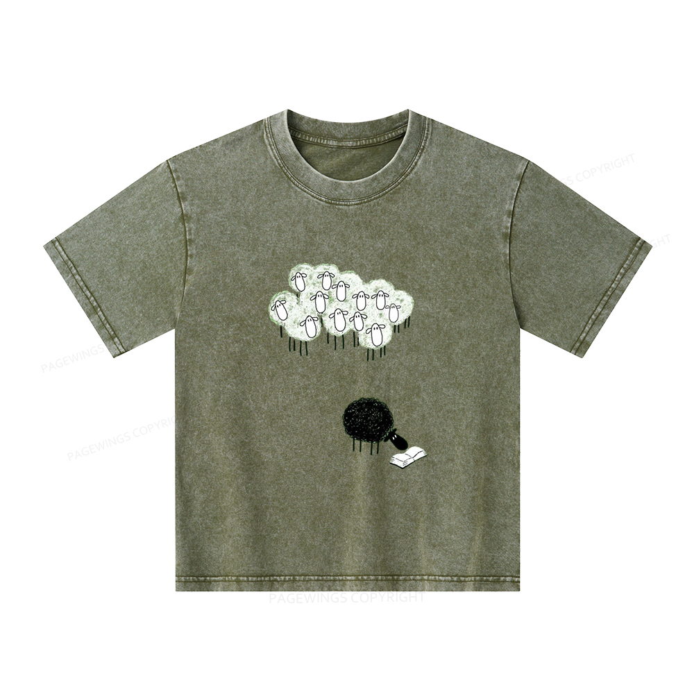 Pagewings Reading Fluffy Flock Unisex Kids Washed T-shirt