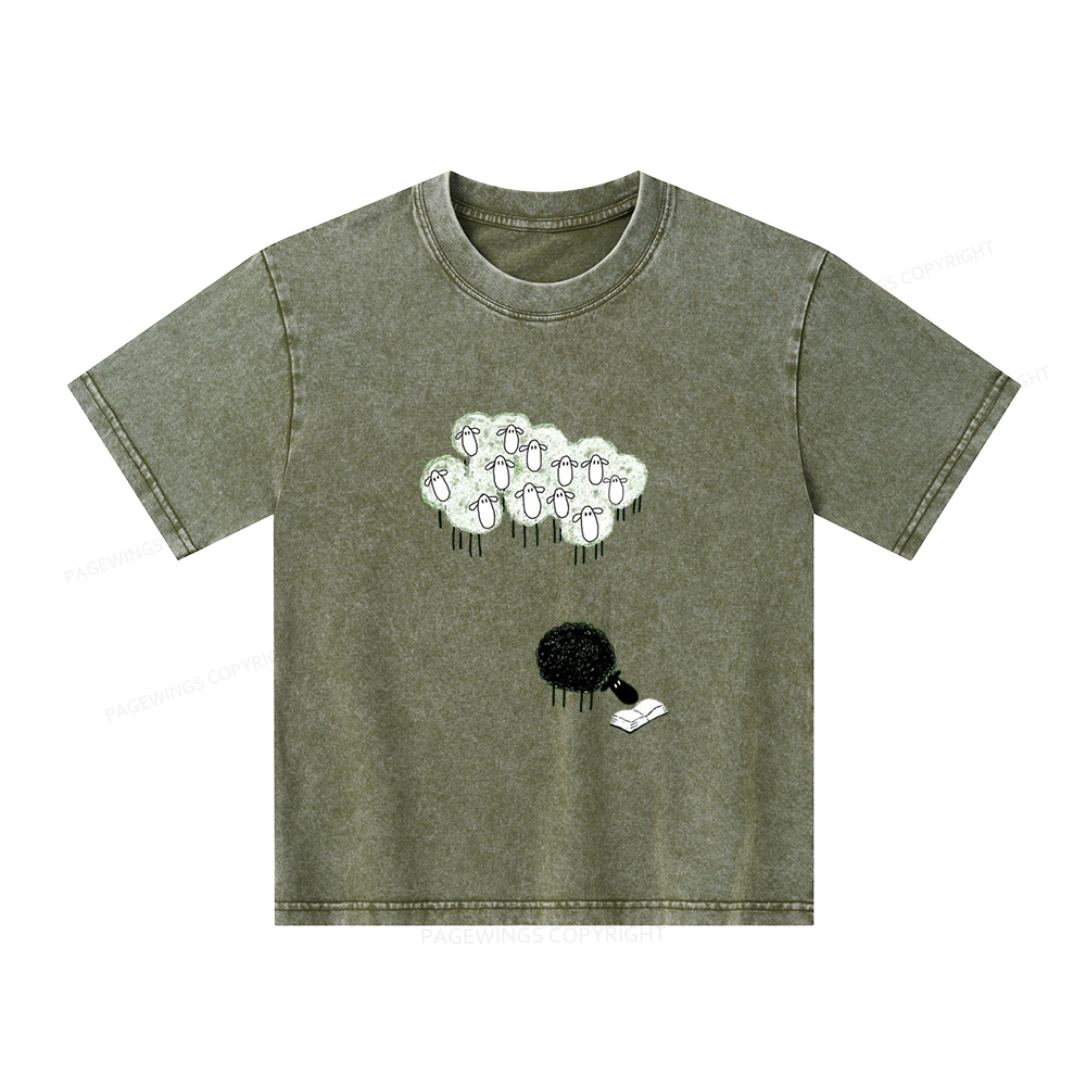 Pagewings Reading Fluffy Flock Unisex Kids Washed T-shirt