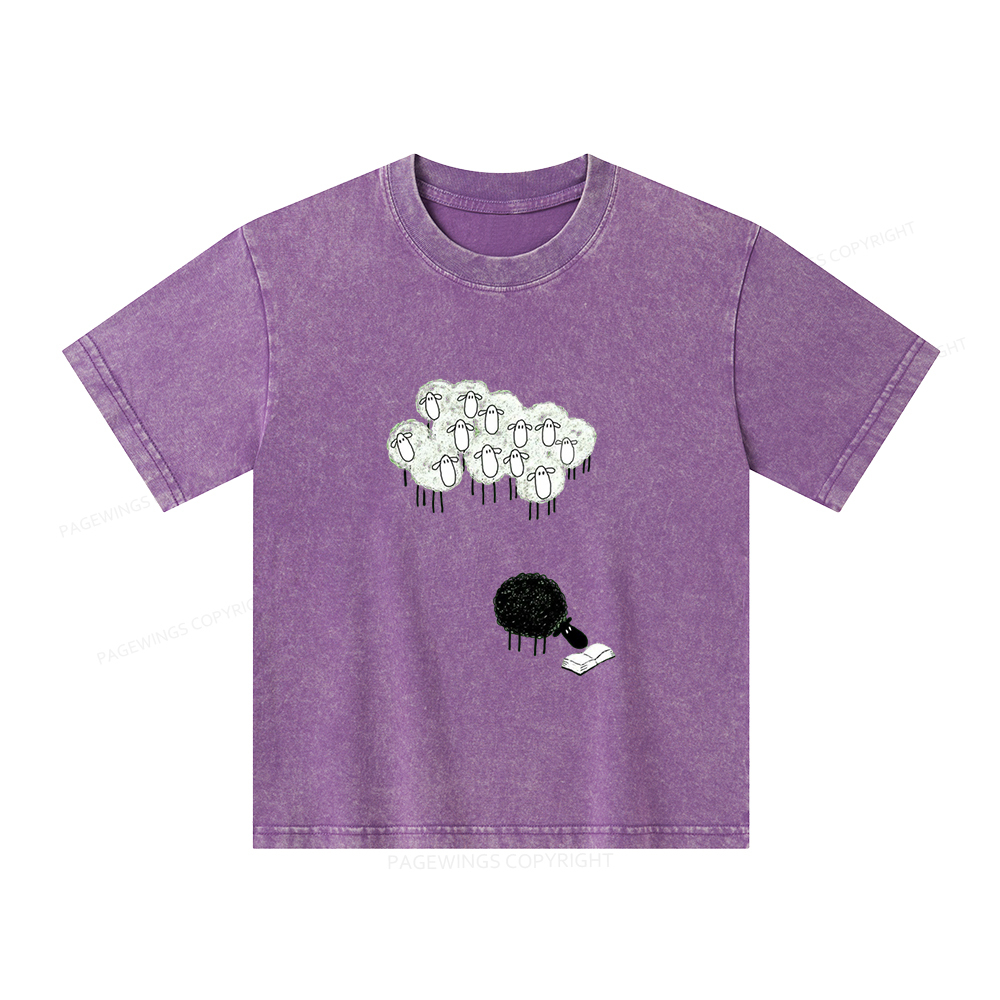 Pagewings Reading Fluffy Flock Unisex Kids Washed T-shirt