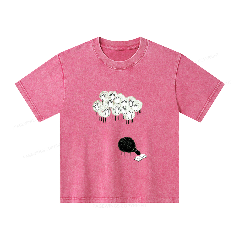 Pagewings Reading Fluffy Flock Unisex Kids Washed T-shirt