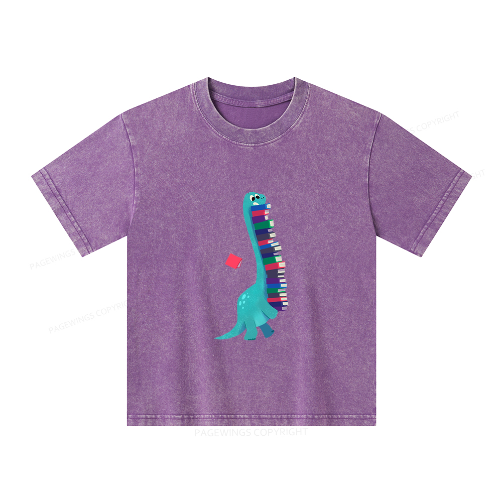 Pagewings Book Dinosaurs Unisex Kids Washed T-shirt