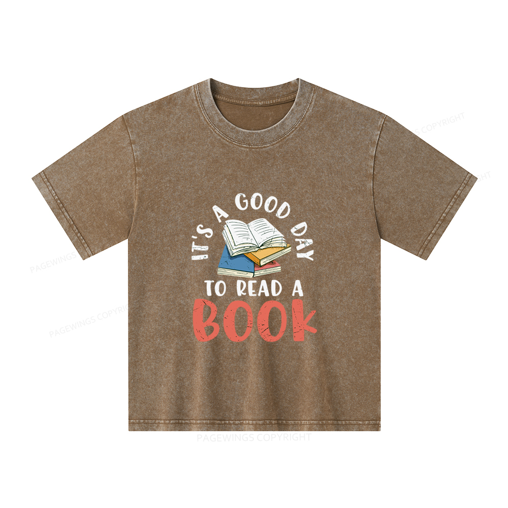 Pagewings It’s a Good Day to Read a Book Unisex Kids Washed T-shirt