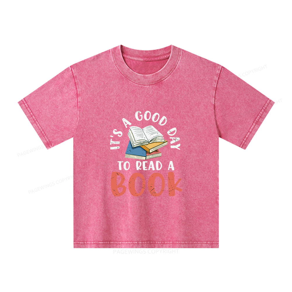 Pagewings It’s a Good Day to Read a Book Unisex Kids Washed T-shirt