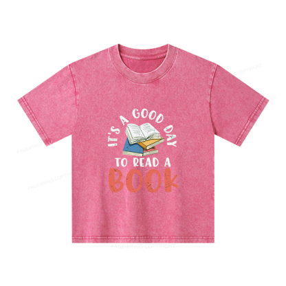 Pagewings It’s a Good Day to Read a Book Unisex Kids Washed T-shirt