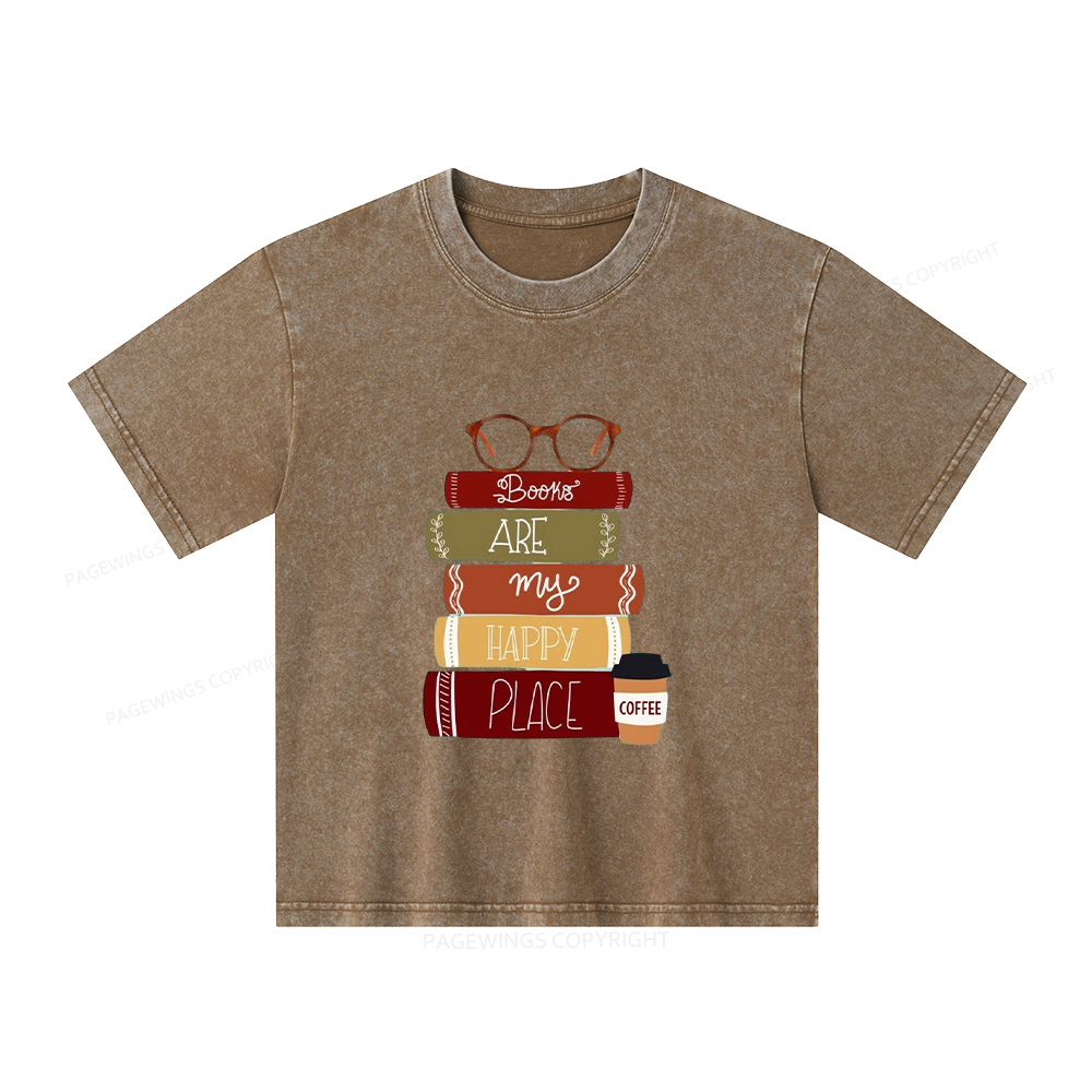 Pagewings Books are My Happy Place Unisex Kids Washed T-shirt