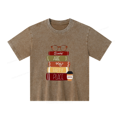 Pagewings Books are My Happy Place Unisex Kids Washed T-shirt