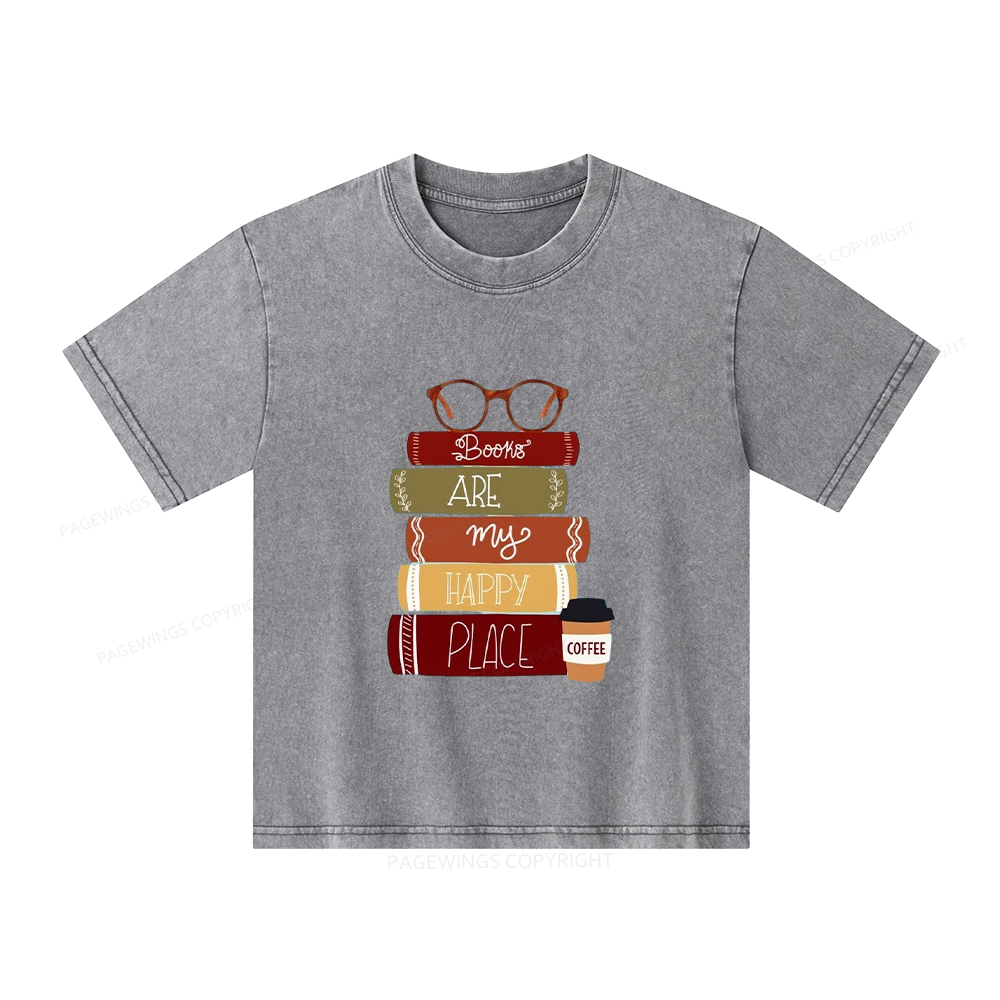 Pagewings Books are My Happy Place Unisex Kids Washed T-shirt