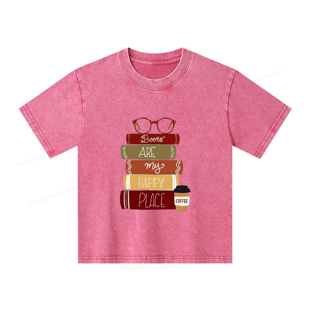 Pagewings Books are My Happy Place Unisex Kids Washed T-shirt