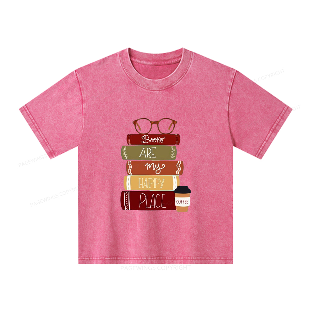 Pagewings Books are My Happy Place Unisex Kids Washed T-shirt