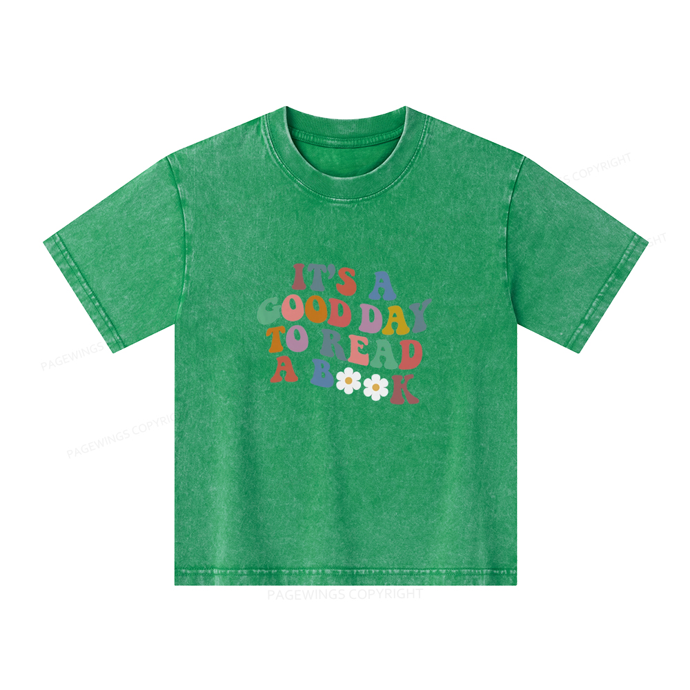 Pagewings It's A Good Day To Read A Book Unisex Kids Washed T-shirt