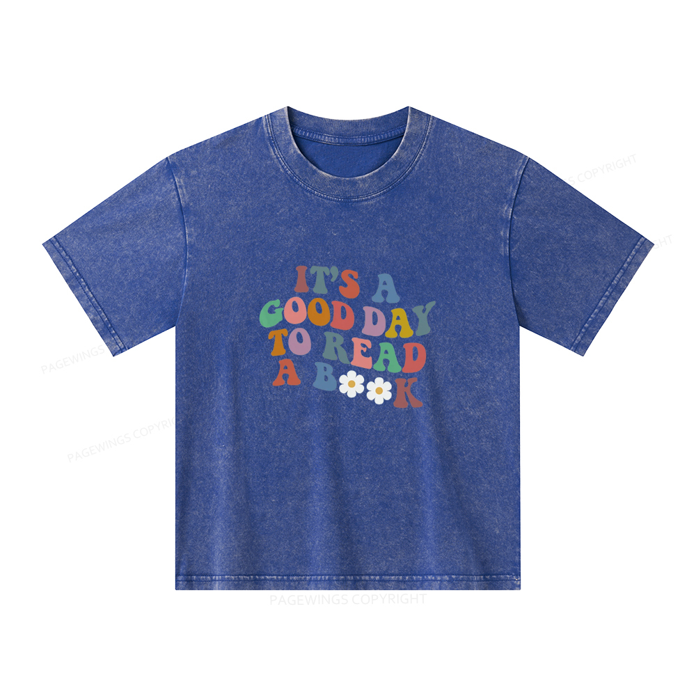 Pagewings It's A Good Day To Read A Book Unisex Kids Washed T-shirt
