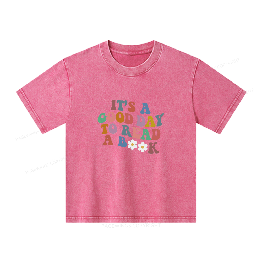 Pagewings It's A Good Day To Read A Book Unisex Kids Washed T-shirt