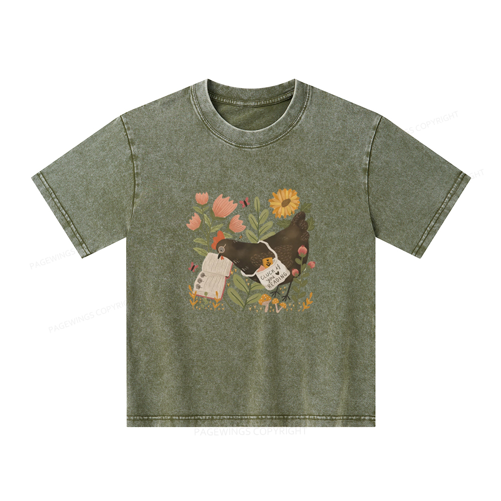 Pagewings Chicken Reading a Book Unisex Kids Washed T-shirt