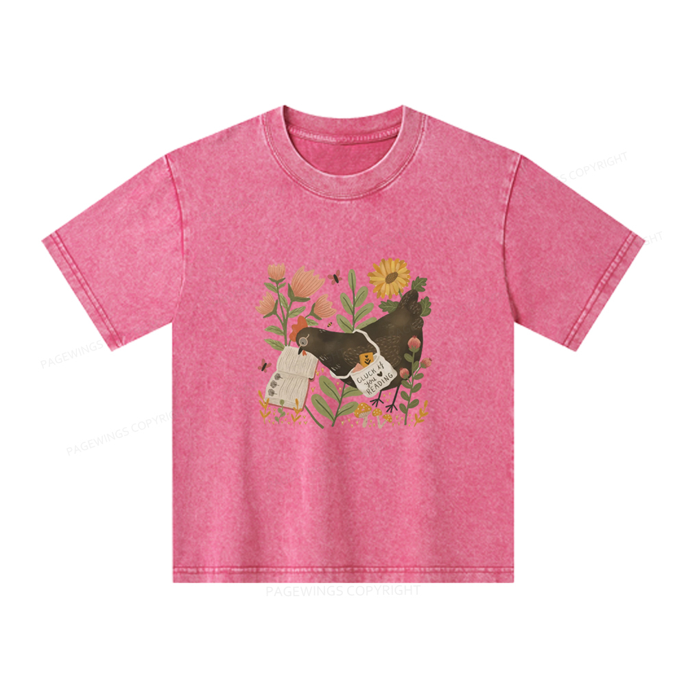 Pagewings Chicken Reading a Book Unisex Kids Washed T-shirt