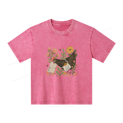 Pagewings Chicken Reading a Book Unisex Kids Washed T-shirt