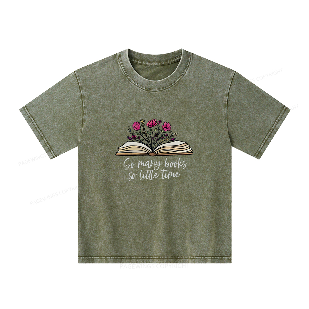 Pagewings So Many Books So Little Time Unisex Kids Washed T-shirt