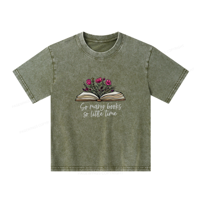 Pagewings So Many Books So Little Time Unisex Kids Washed T-shirt