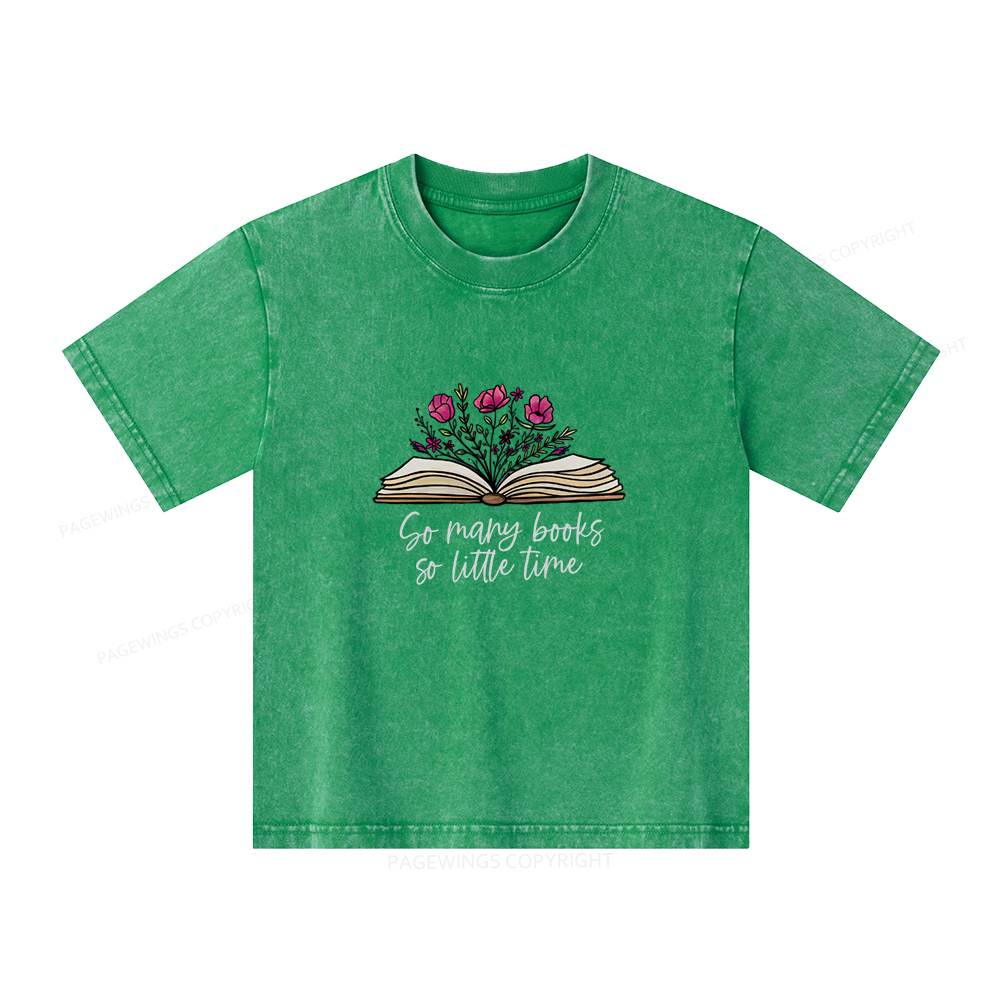 Pagewings So Many Books So Little Time Unisex Kids Washed T-shirt