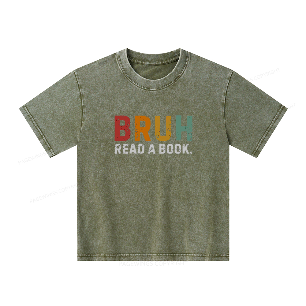 Pagewings Read A Book Bruh Unisex Kids Washed T-shirt