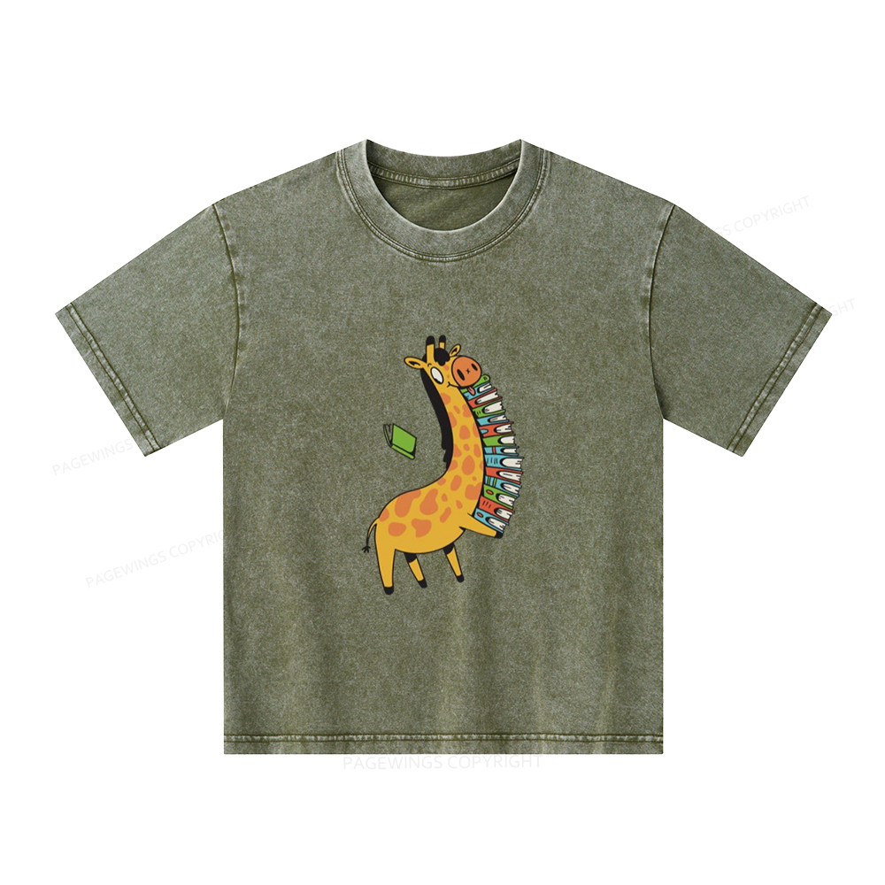 Pagewings Book Giraff Unisex Kids Washed T-shirt