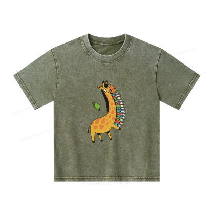 Pagewings Book Giraff Unisex Kids Washed T-shirt