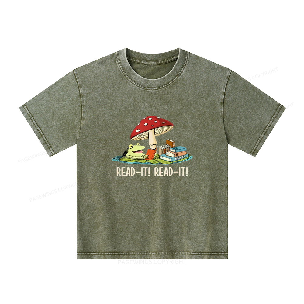 Pagewings Mushroom Read it Book Unisex Kids Washed T-shirt