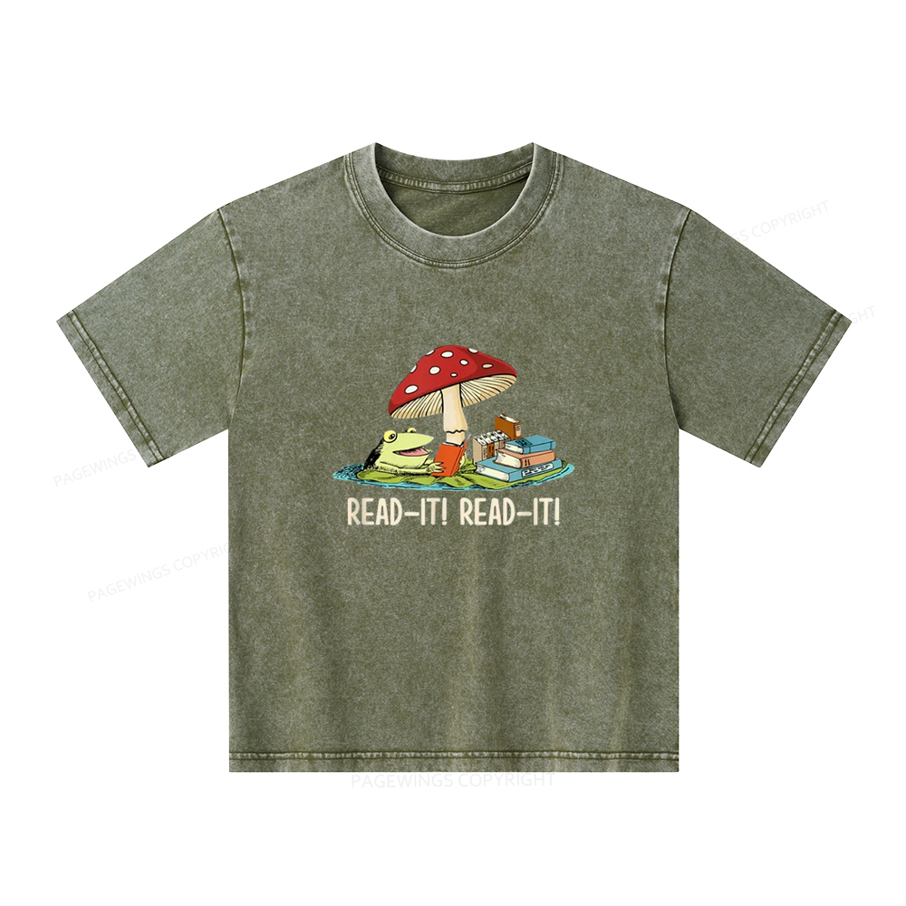 Pagewings Mushroom Read it Book Unisex Kids Washed T-shirt