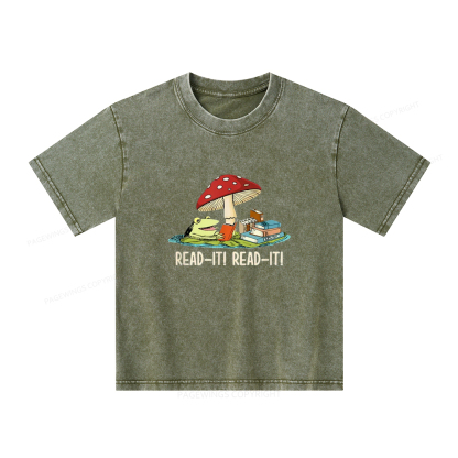 Pagewings Mushroom Read it Book Unisex Kids Washed T-shirt