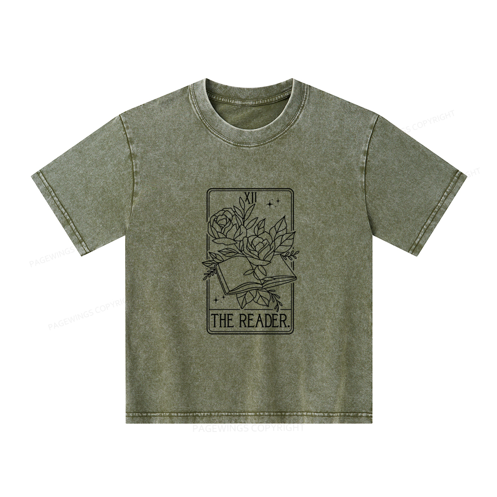 Pagewings The Reader Tarot Card Unisex Kids Washed T-shirt