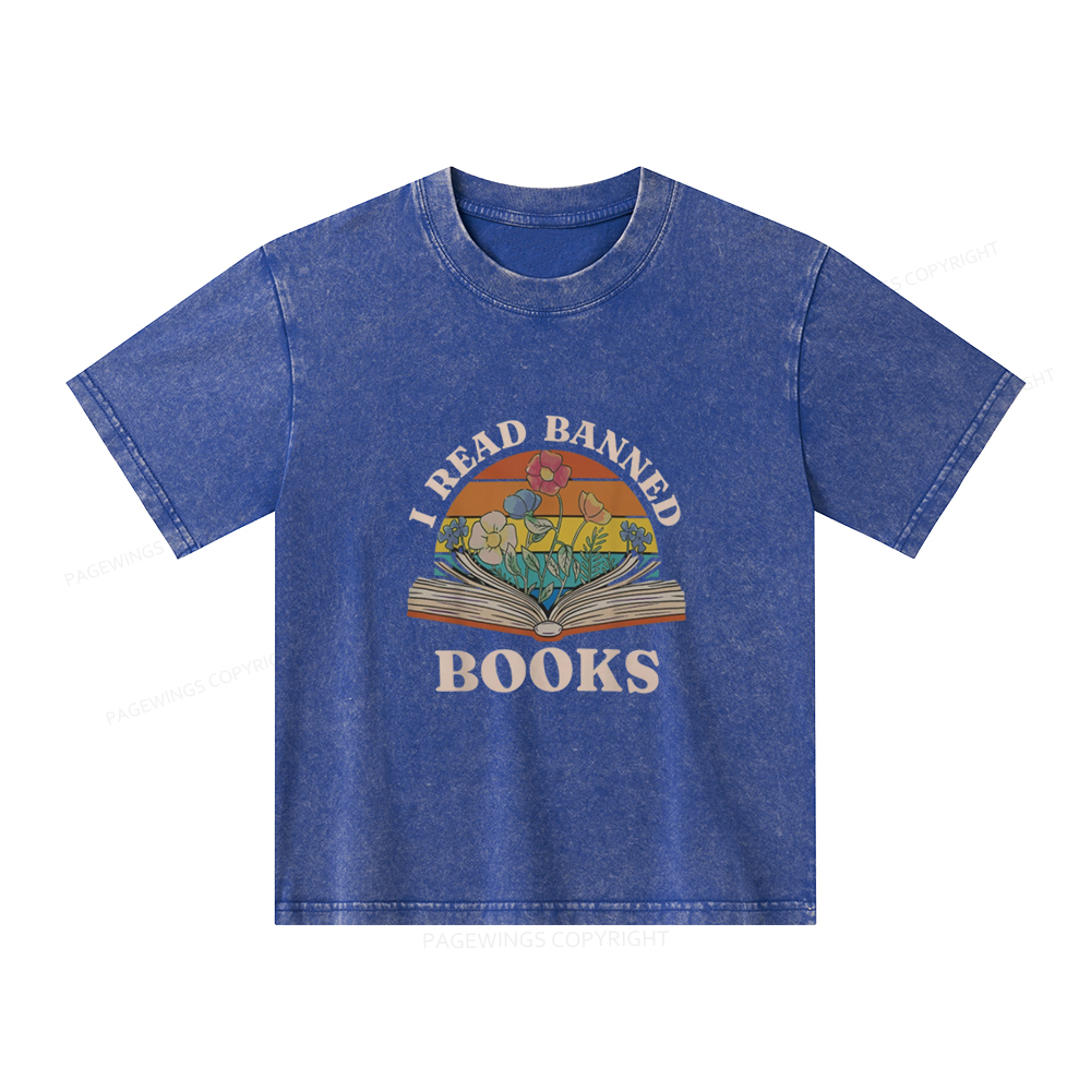 Pagewings I Read Banned Books Unisex Kids Washed T-shirt
