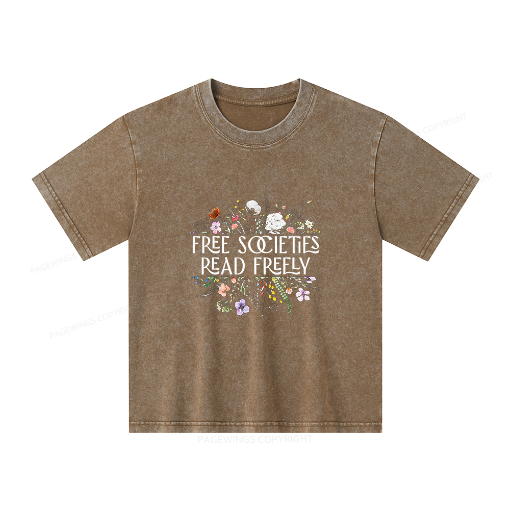 Pagewings Free Societies Read Freely Unisex Kids Washed T-shirt