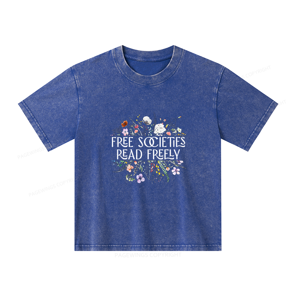 Pagewings Free Societies Read Freely Unisex Kids Washed T-shirt