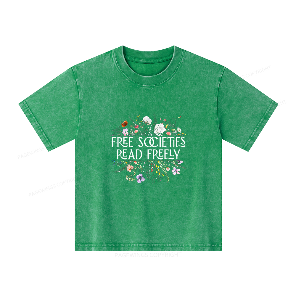 Pagewings Free Societies Read Freely Unisex Kids Washed T-shirt