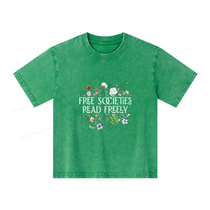 Pagewings Free Societies Read Freely Unisex Kids Washed T-shirt