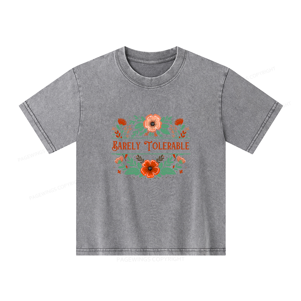Pagewings Barely Tolerable Book Lover Bookish Unisex Kids Washed T-shirt
