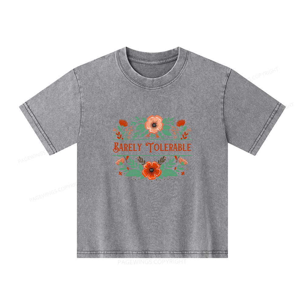 Pagewings Barely Tolerable Book Lover Bookish Unisex Kids Washed T-shirt